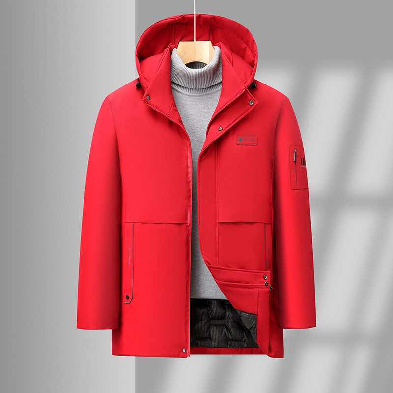 高端品质中老年男士可脱卸帽中长款保暖棉衣休闲加棉加厚棉服外套