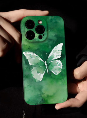 原创【绿色起舞蝴蝶】适用苹果15华为小米14手机壳iphone14promax防摔保护套13新款小众12超薄高级感男女轻奢