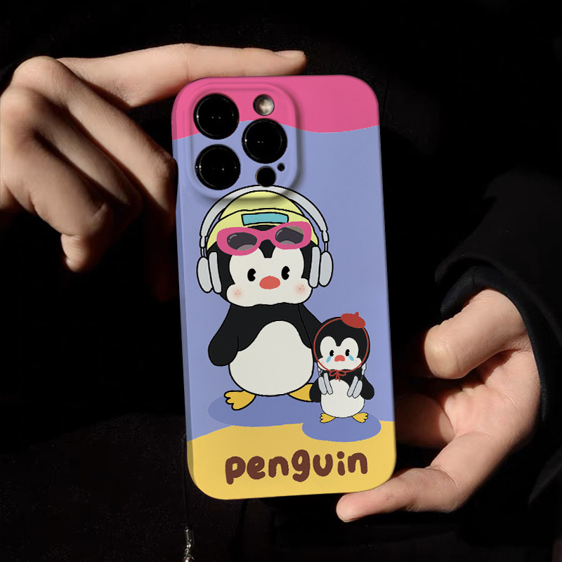 新款企鹅仔仔适用于iPhone14Pro手机壳苹果13promax新款11保护套15pro全包硅胶小米14防摔xsmax软壳外壳简约