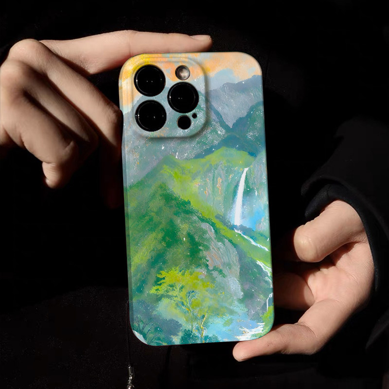 原创国风【清秀河山】新款软壳适用于苹果15promax手机壳小米14pro艺术13Pro款华为MATE60PRO全包式镜头软