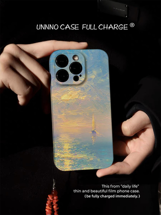 油画海天一色小众艺术新款软壳适用苹果15promax手机壳小米14艺术13Pro款华为MATE60PRO全包式镜头软一加oppo