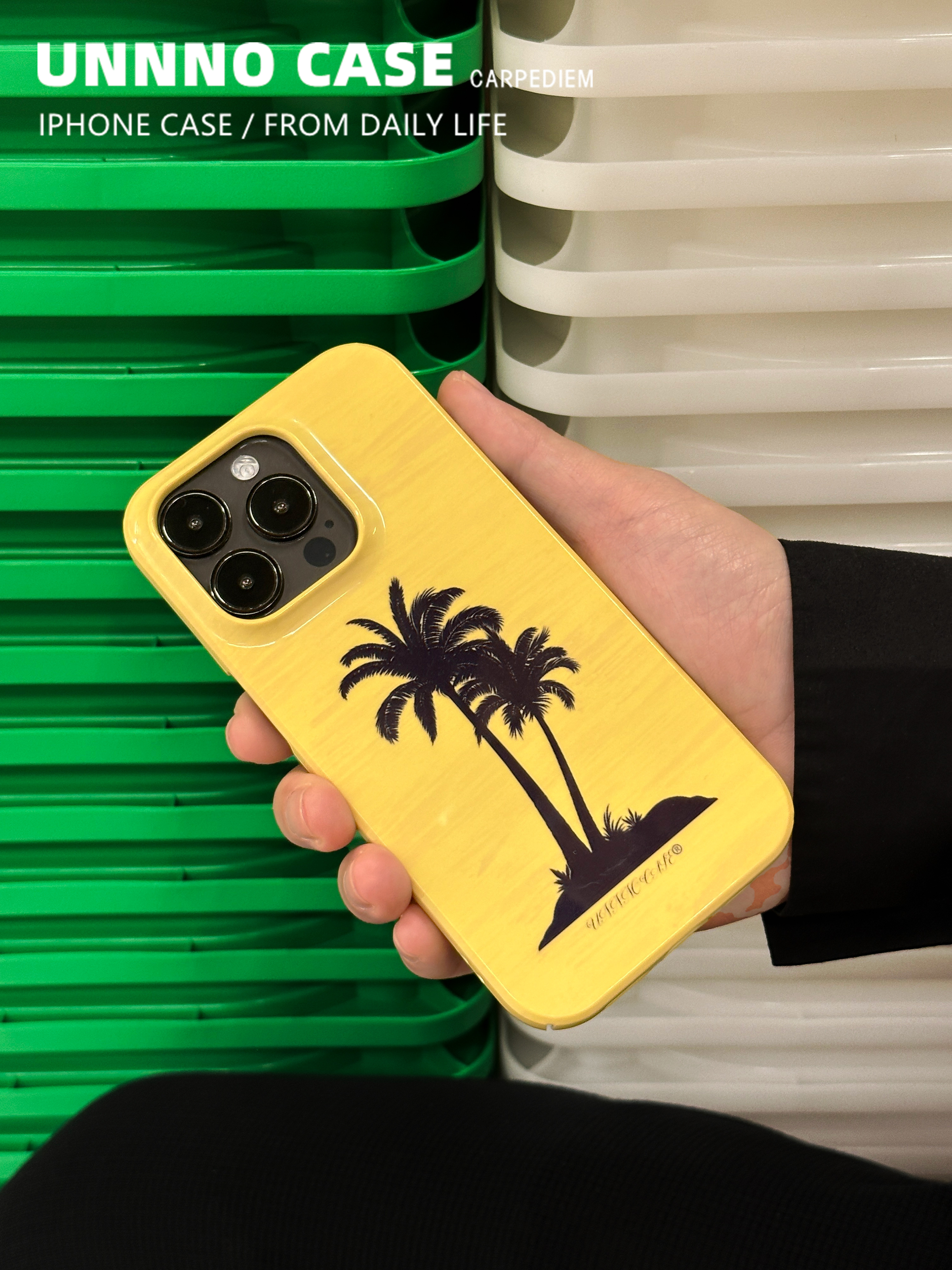 UNNNO原创设计夏天小众情侣椰子树海岛风彩绘新款适用苹果14手机壳iphone13promax菲林超薄全包14pro保护套12