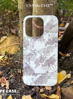 UNNNO 百合花浅绿色卡其菲林壳适用苹果iphone14/13pro/max手机壳