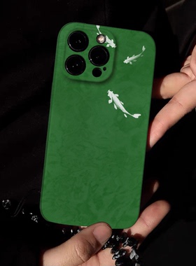 绿色锦鲤艺术高级感iPhone13/14promax苹果华为p60新款nova11小米13软壳适用oppoR17荣耀90vivoS15菲林手机壳
