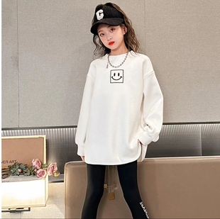 女童打底衫秋冬加绒新款中大儿童宽松卫衣中长款洋气长袖纯棉t恤