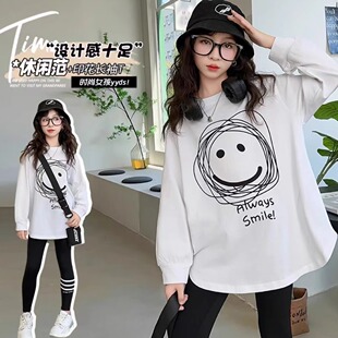 女童长袖t恤春秋新款中大儿童洋气韩版卡通中长款秋冬加绒打底衫