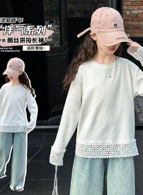 女童洋气白色纯棉蕾丝百搭打底衫