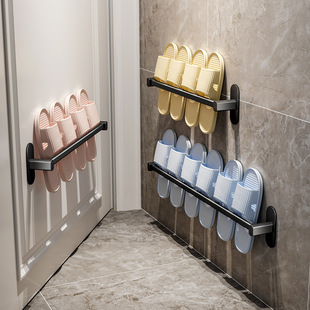 碳钢鞋架子家用省空间太空铝黑色免打孔墙上浴室拖鞋架鞋子收纳架