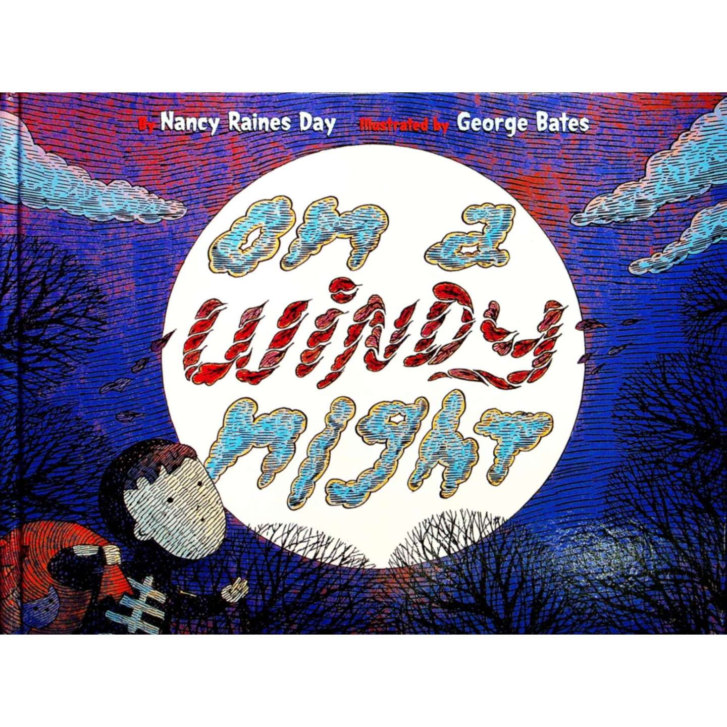 英语原版书OnaWindyNight彩色绘本书南希雷恩斯戴著乔治贝茨插画亲子共读36岁儿童睡前故事夜晚冒险自然现象想象力培养诗意语言