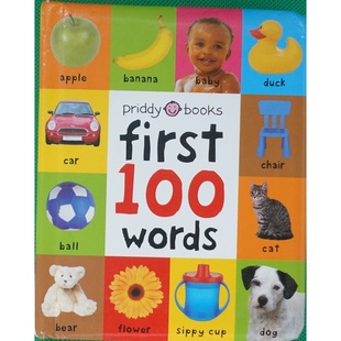 英语启蒙原版书普里迪图书First100Words宝宝词汇学习绘本专为02岁婴幼儿设计包含100个基础词汇涵盖颜色动物交通工具等类别配以