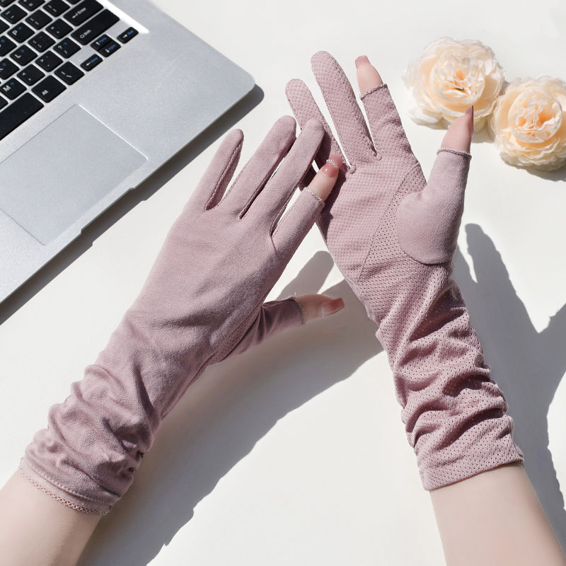 女士露指手套防晒中长款开车防滑