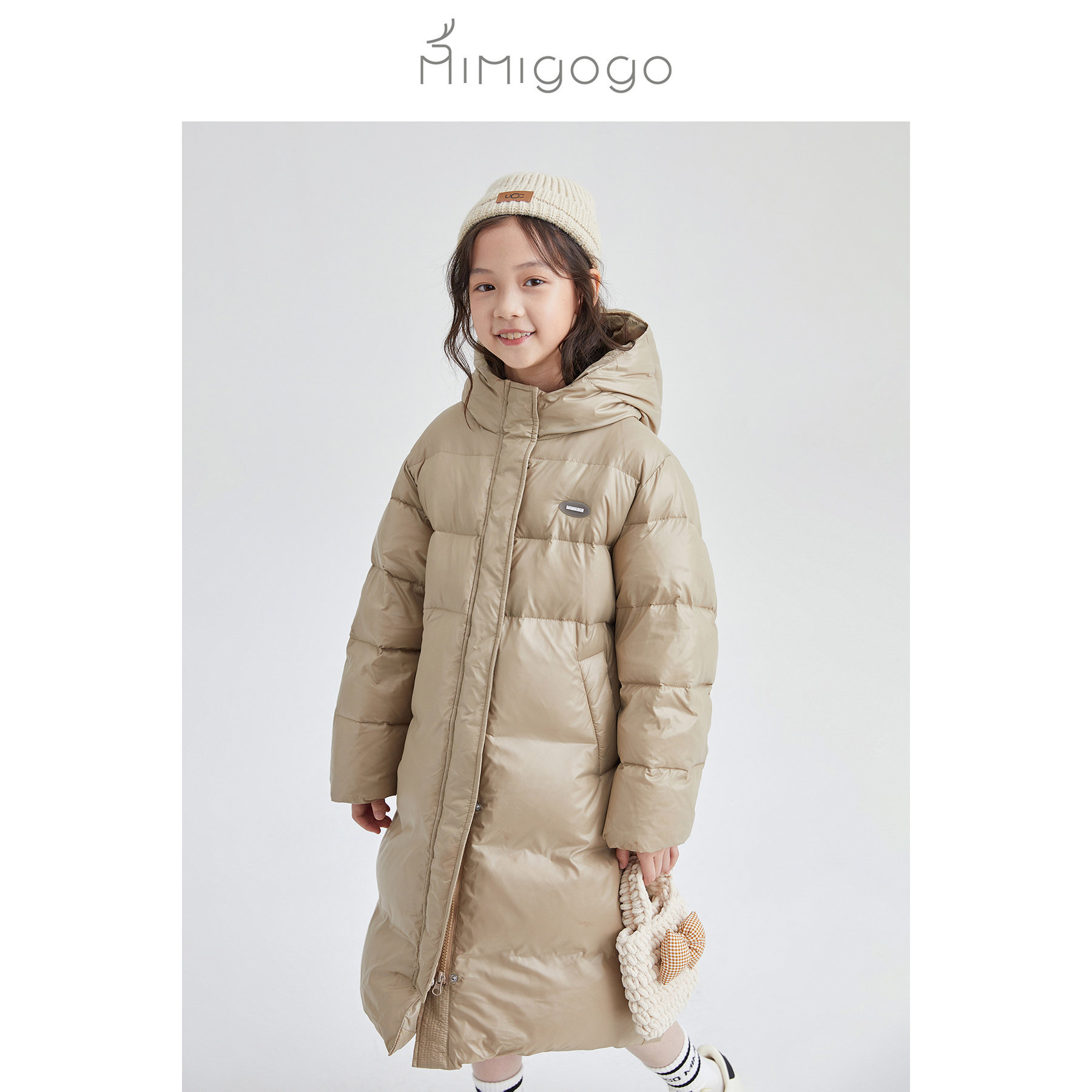 【5折】MIMIGOGO长款90白鸭绒连帽亮面大被子儿童羽绒服2J01