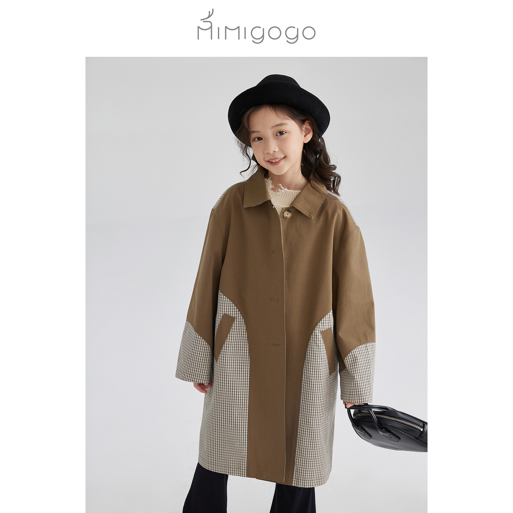MIMIGOGO儿童小翻领长款外套