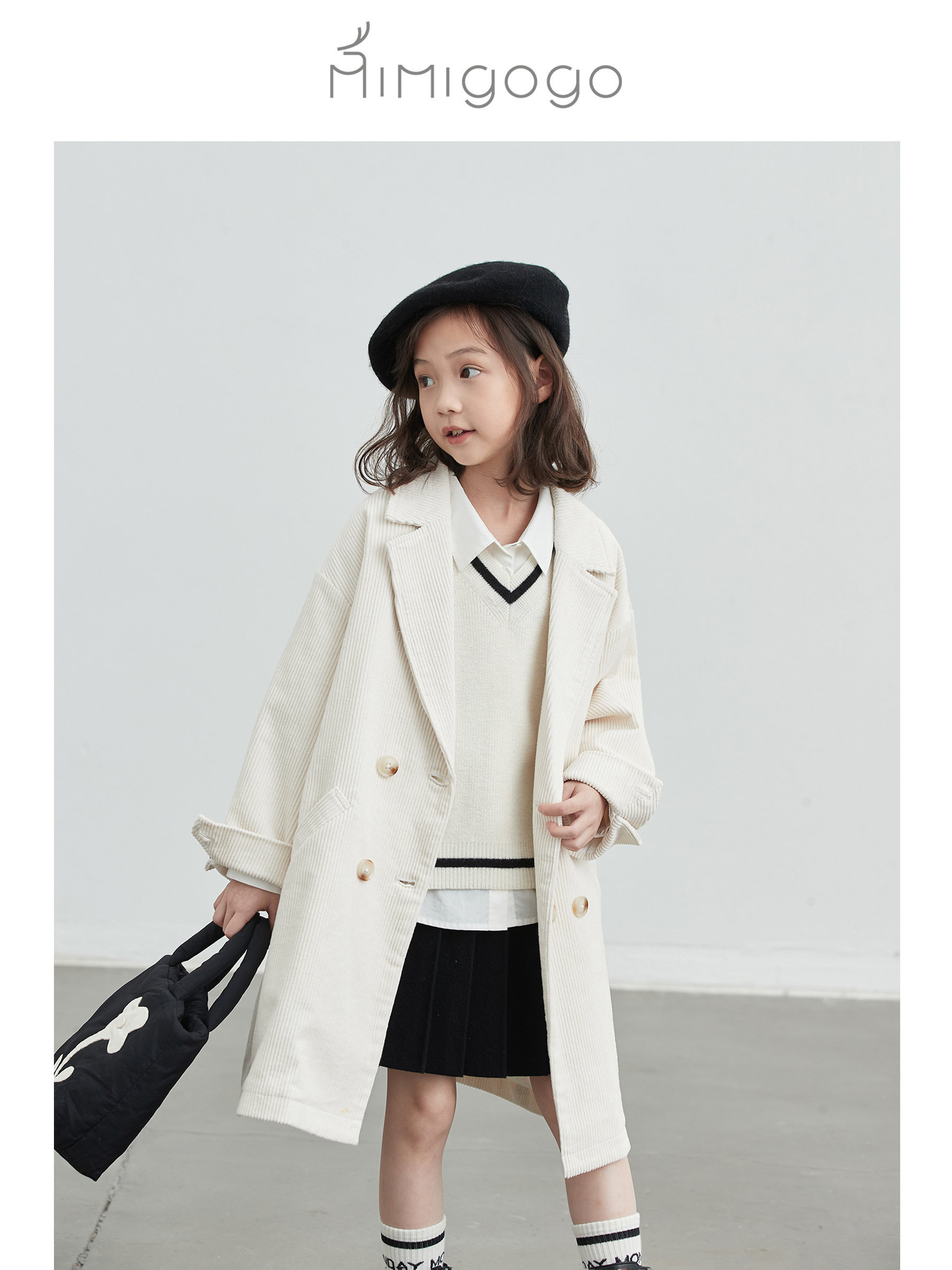 [30% 할인] MIMIGOGO 레트로 코듀로이 라펠 칼라 프로필 아동용 중간 길이 가을 재킷 1C01