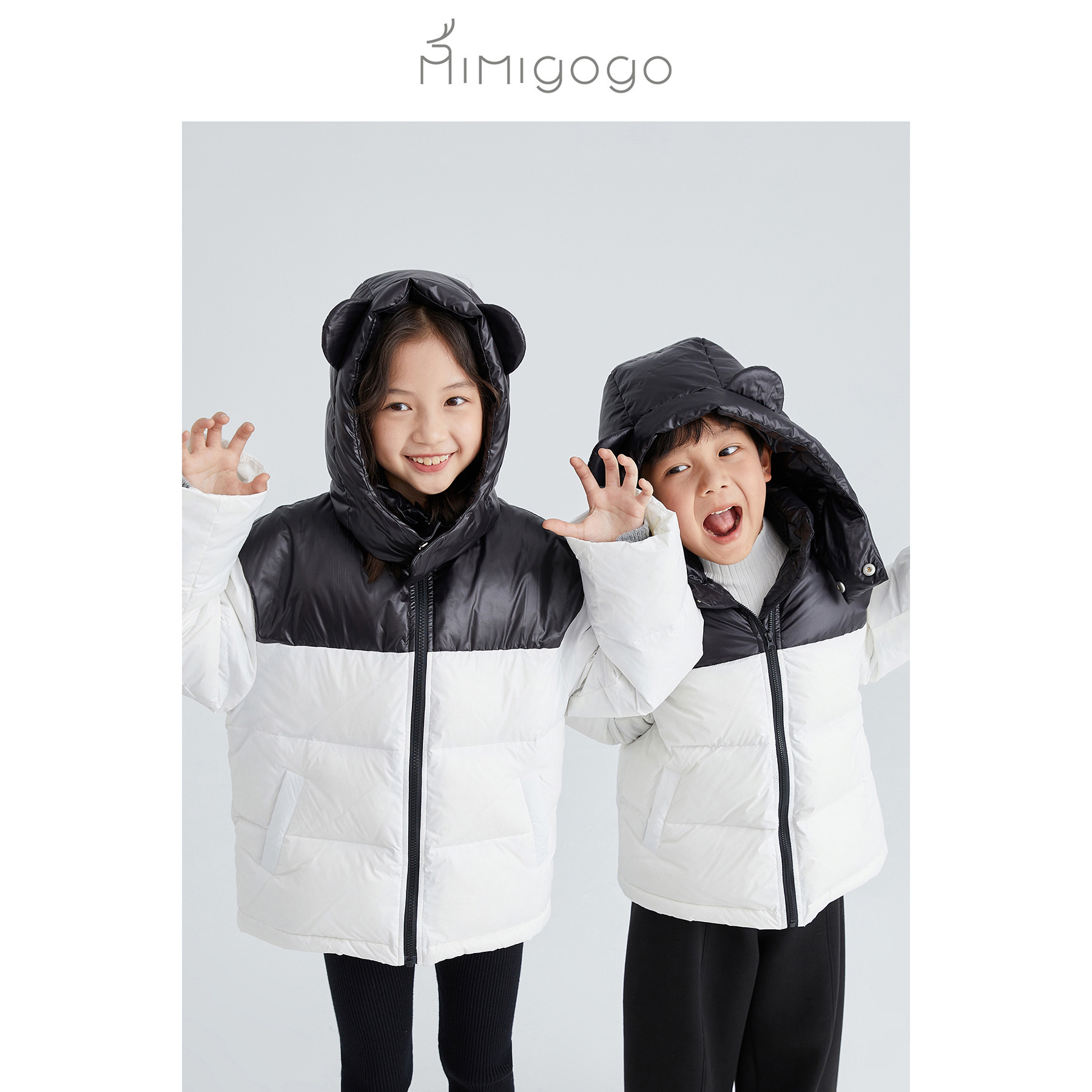 MIMIGOGO熊猫黑白羽绒服