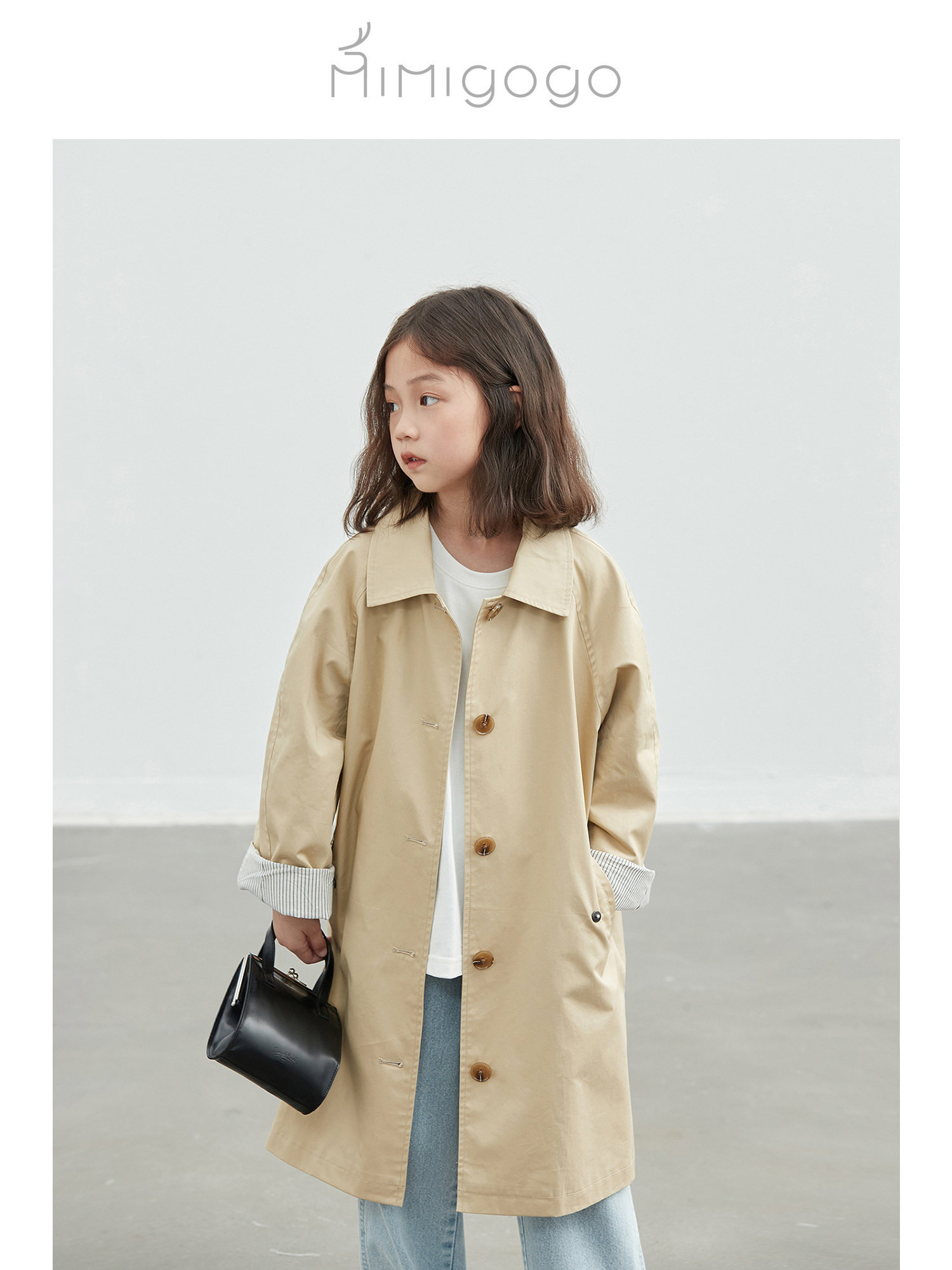 [30% 할인] MIMIGOGO 심플한 품질의 순수 코튼 중간 길이 봄 가을 소년 소녀용 윈드 브레이커 재킷 1A01
