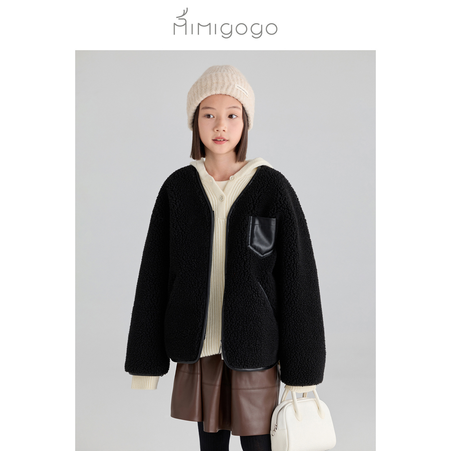 MIMIGOGO拉链羊毛颗粒绒外套