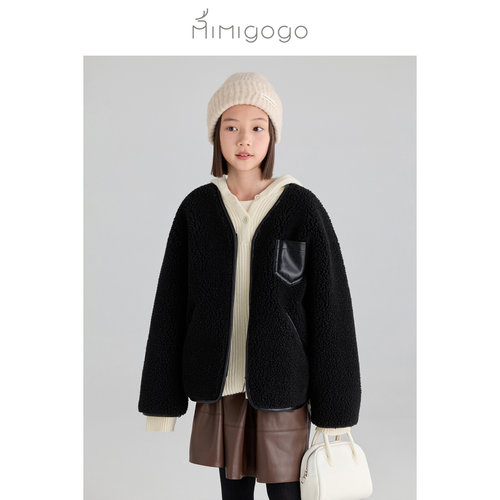 MIMIGOGO拉链羊毛颗粒绒外套