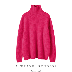 女纯羊绒毛衣冬 方格立体坑条高领羊绒衫 气质爆棚耐看 重磅加厚