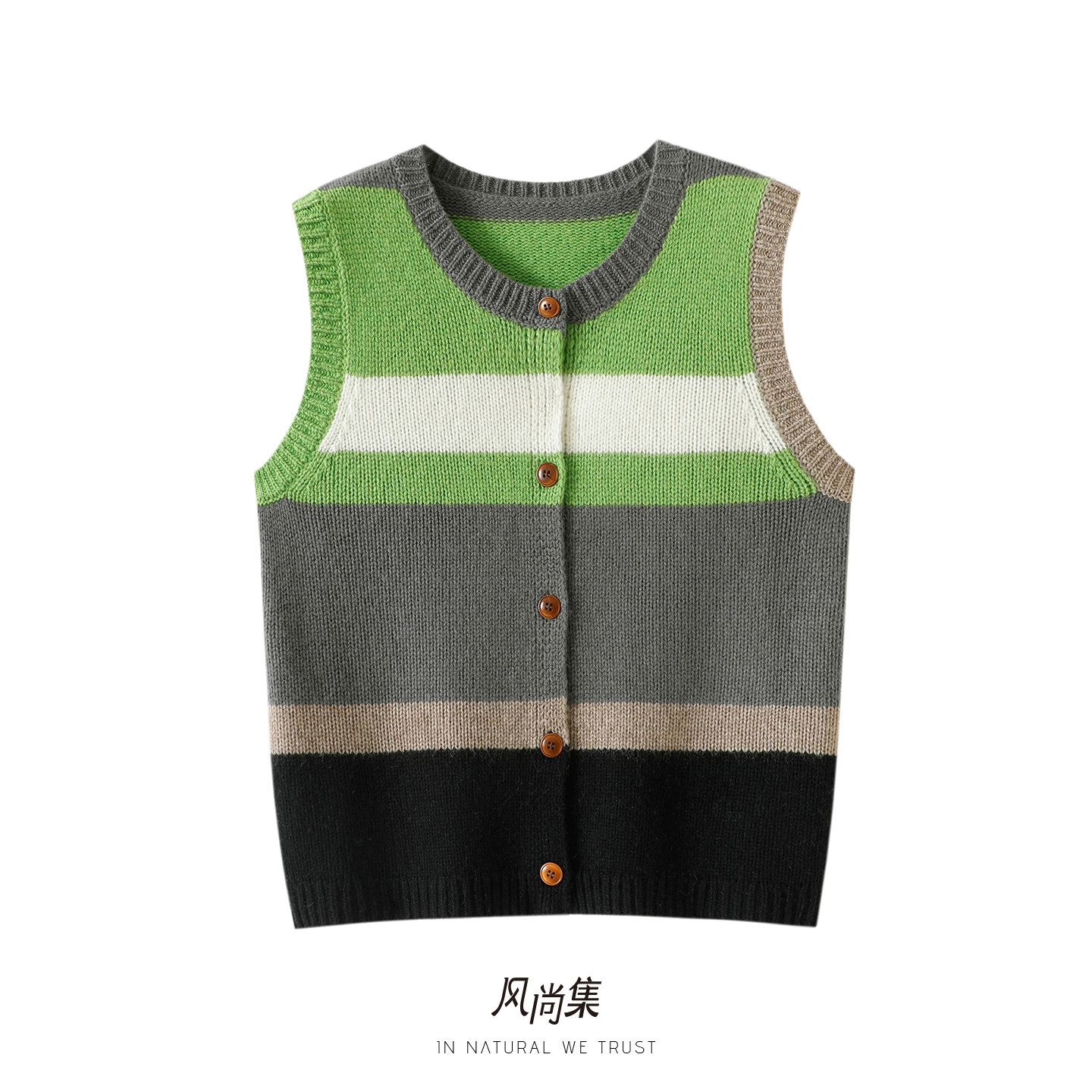 时尚当道！高端山羊绒羊毛开衫女圆领毛衣针织背心无袖秋冬加厚