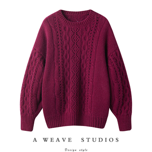 气质太惹眼了！重磅加厚羊绒衫女圆领纯羊绒毛衣廓形宽松慵懒风