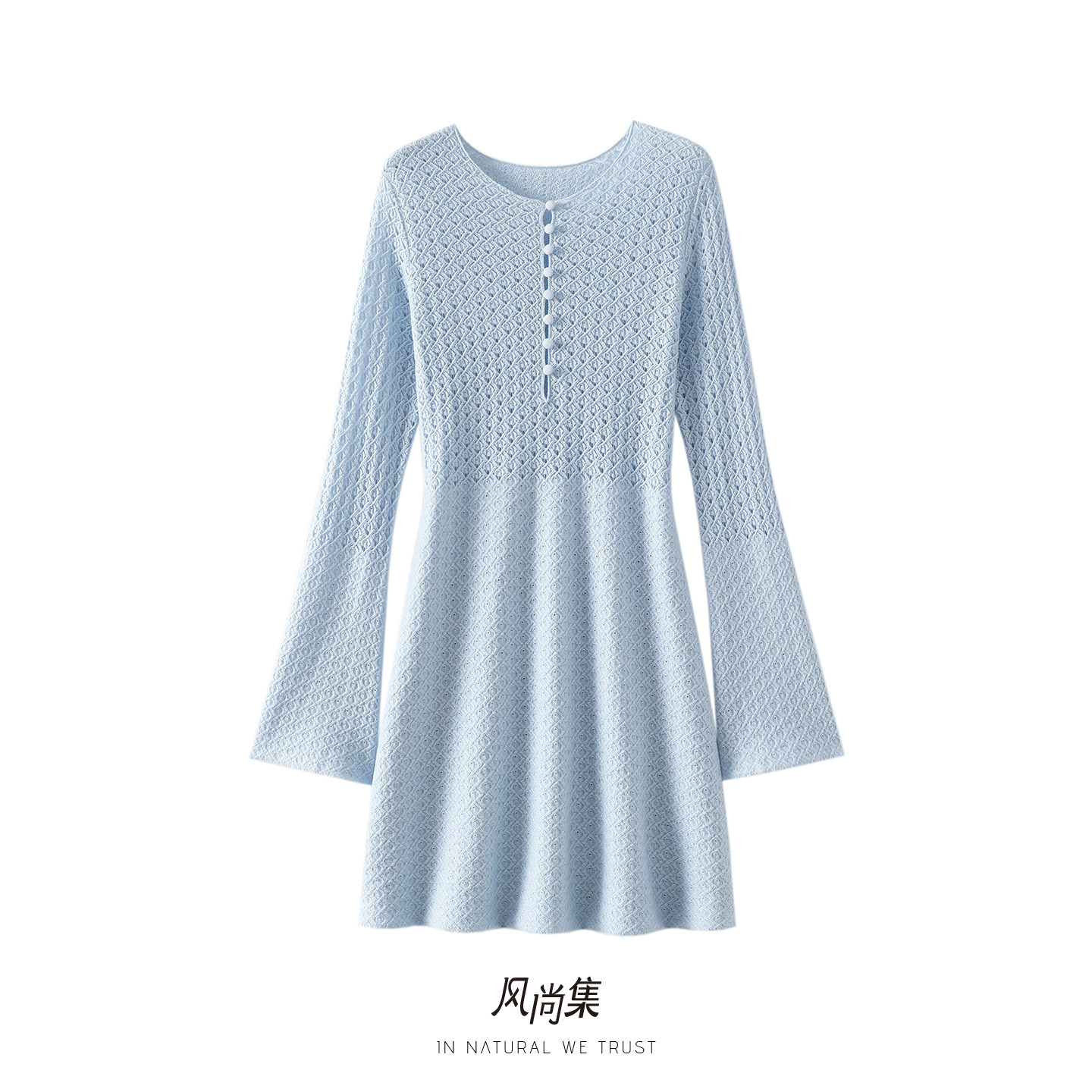 宝藏女主！美神群 春夏高端精纺100%纯羊毛连衣裙子女圆领针织衫