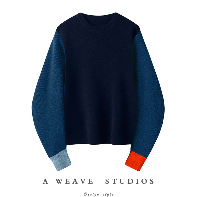 赞爆！自带气场真心漂亮！撞色弯刀袖修身羊绒衫女圆领纯羊绒毛衣,女装/女士精品,羊绒衫,淘宝优惠券,粉丝福利购,淘宝优惠卷