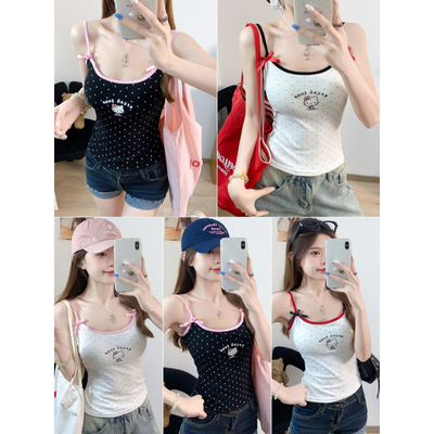 印花蝴蝶结吊带背心女辣妹上衣