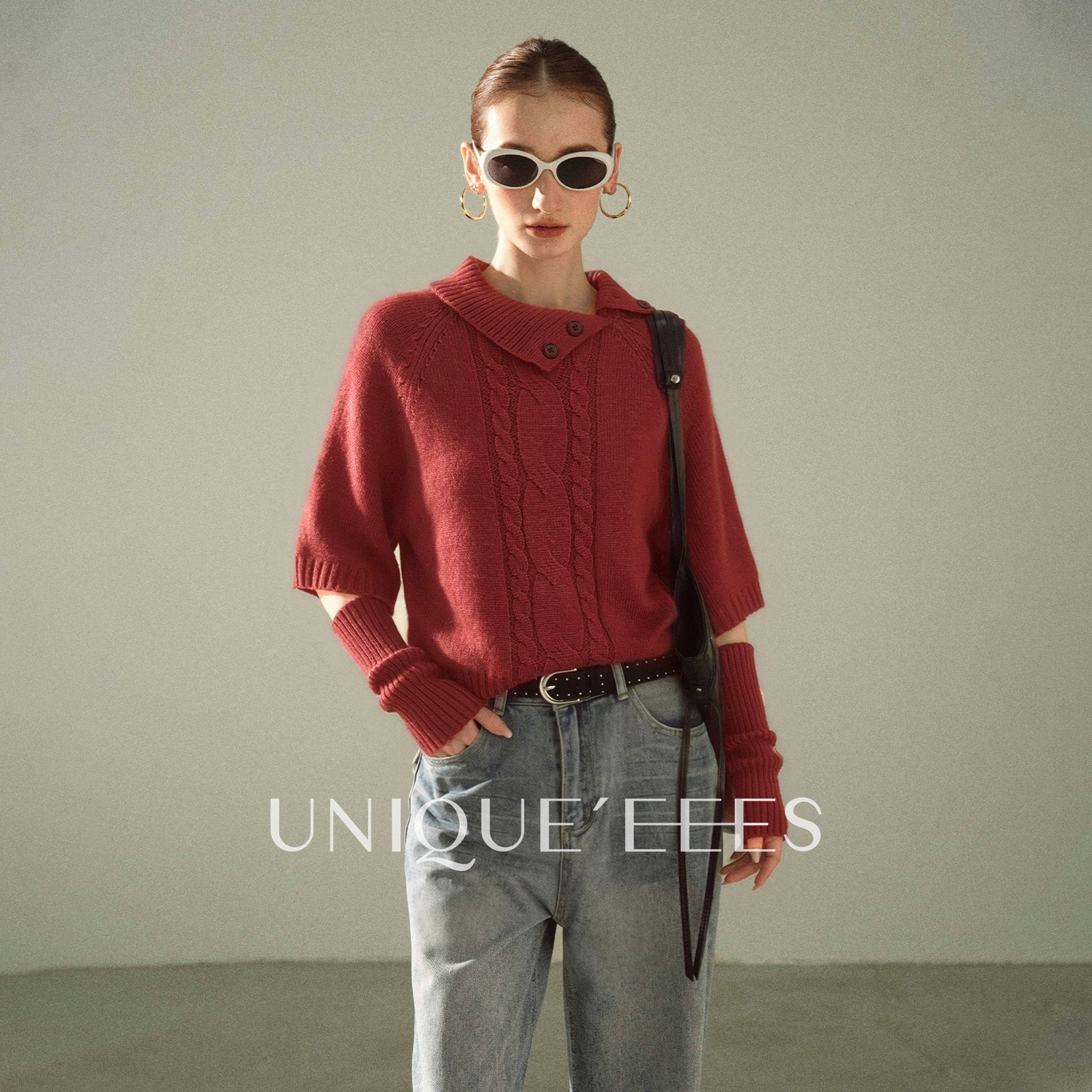 尢壹/UNIQUE'EEES【南韩千金】小众斗篷可拆卸袖套针织衫U6308432