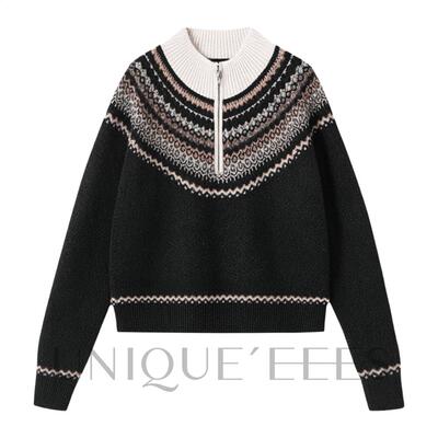 尢壹/UNIQUE'EEES chao软糯100幼羊毛蓬松费尔岛插肩袖UEAW076