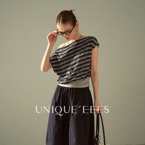 尢壹/UNIQUE'EEES【本命穿搭】一字荡领条纹小衫半裙套装U6217706