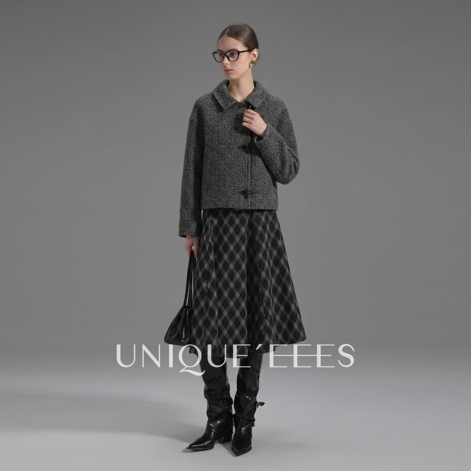 【参加】尢壹/UNIQUE'EEES【贵气氛围组】粗花呢短大衣U6211747