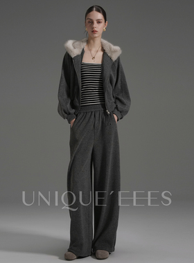 尢壹/UNIQUE'EEES【高智日奢风】慵懒毛领卫衣套装