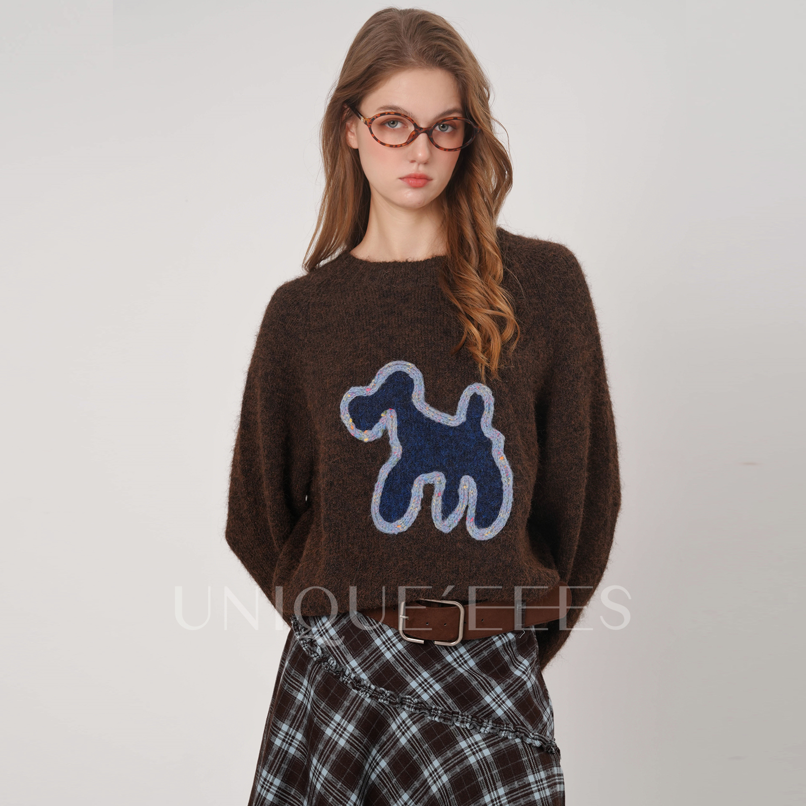 尢壹/UNIQUE'EEES【外焦里嫩】提花小狗围脖圆领针织衫U5508015