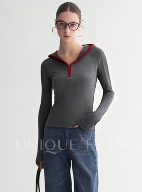 尢壹/UNIQUE'EEES【本期B入】显瘦撞色连帽针织衫U5508241