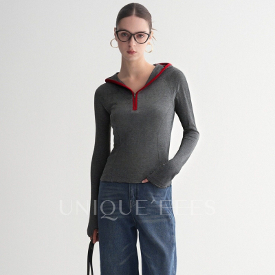 尢壹/UNIQUE'EEES【本期B入】显瘦撞色连帽针织衫U5508241