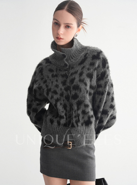 尢壹/UNIQUE'EEES【时髦野心家】复古立领豹纹针织衫U5508319