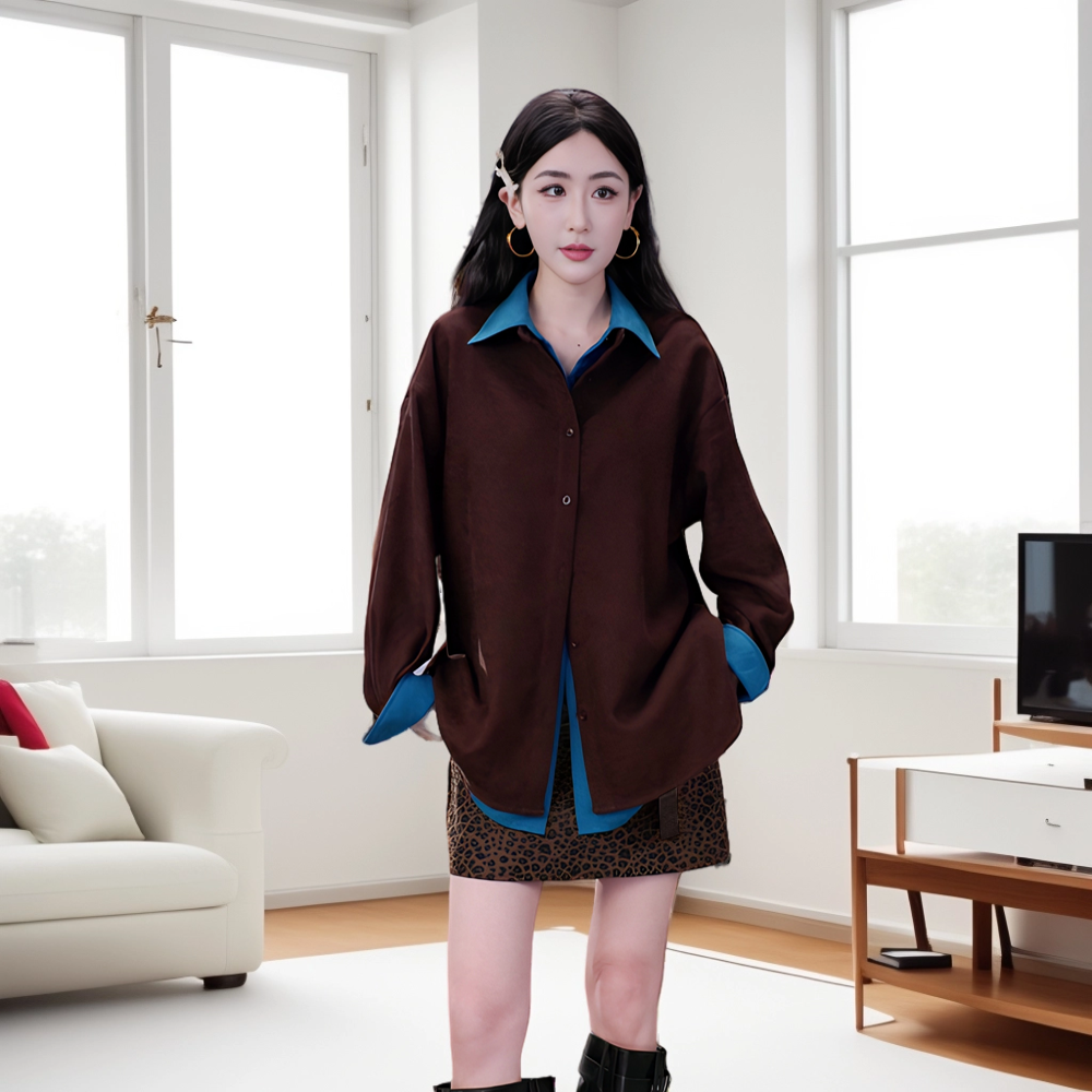 尢壹/UNIQUE'EEES【本期主推】假两件撞色休闲百搭衬衫U5510001