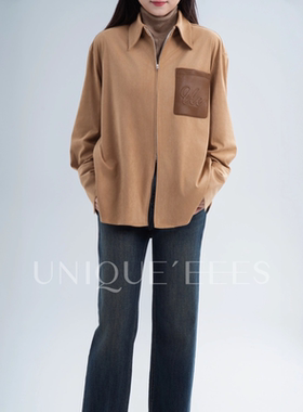 尢壹/UNIQUE'EEES 定制反绒面料拼pu皮衬衫UEAW013