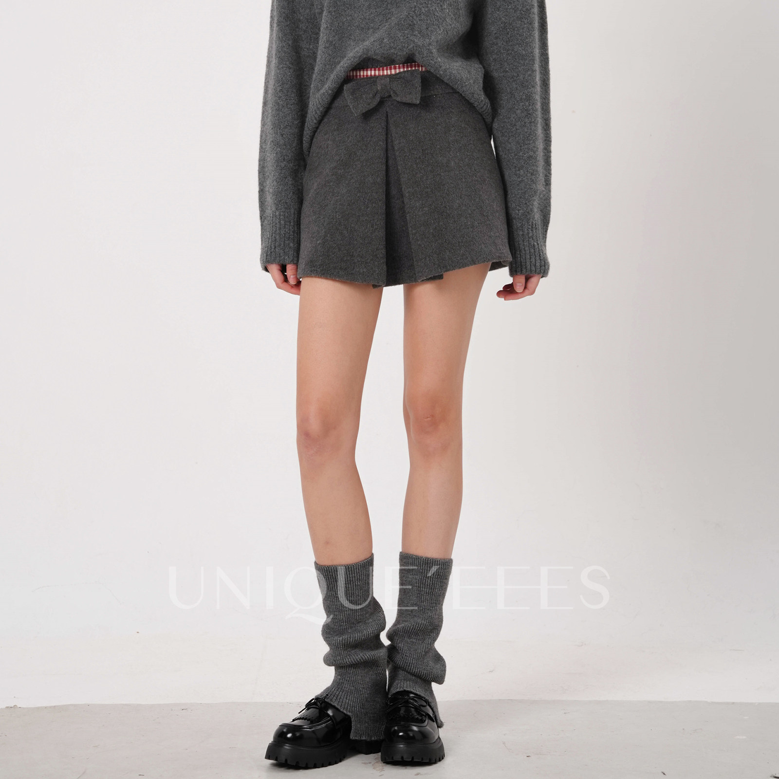 尢壹/UNIQUE'EEES【浪漫专属】格纹双腰头蝴蝶结短半裙U5515008