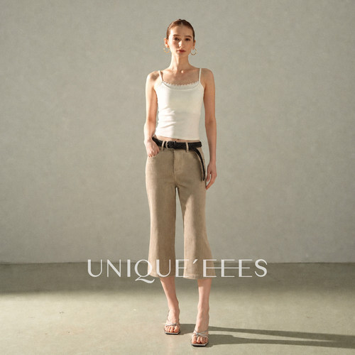 尢壹/UNIQUE'EEES【时髦精】时尚中腰灯芯绒七分喇叭裤U6314420