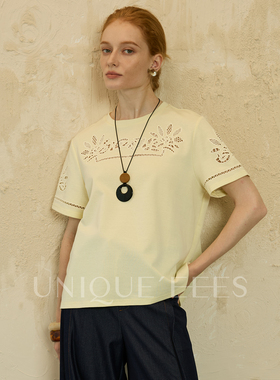 尢壹/UNIQUE'EEES圆领镂空短袖百搭休闲T恤U5211012