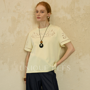 尢壹圆领镂空短袖 百搭休闲T恤U5211012