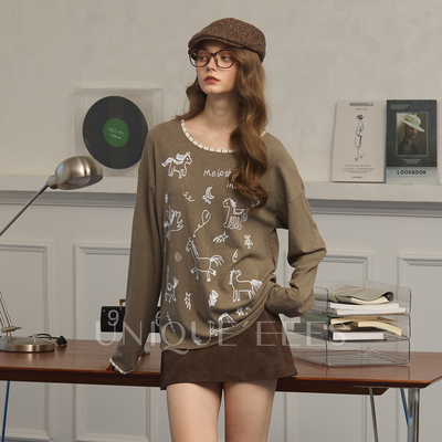 尢壹/UNIQUE'EEES 尢壹手绘独角兽罩衫初秋透气显瘦T恤U5311010