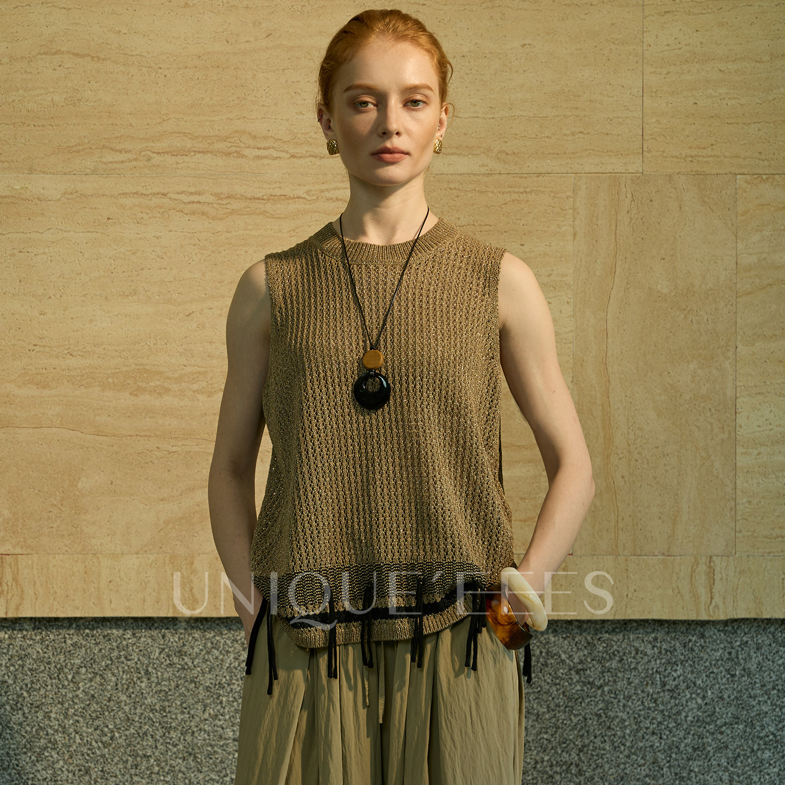 尢壹/UNIQUE'EEES 【日本和纸纱】限量高级无袖老钱马甲U5208011