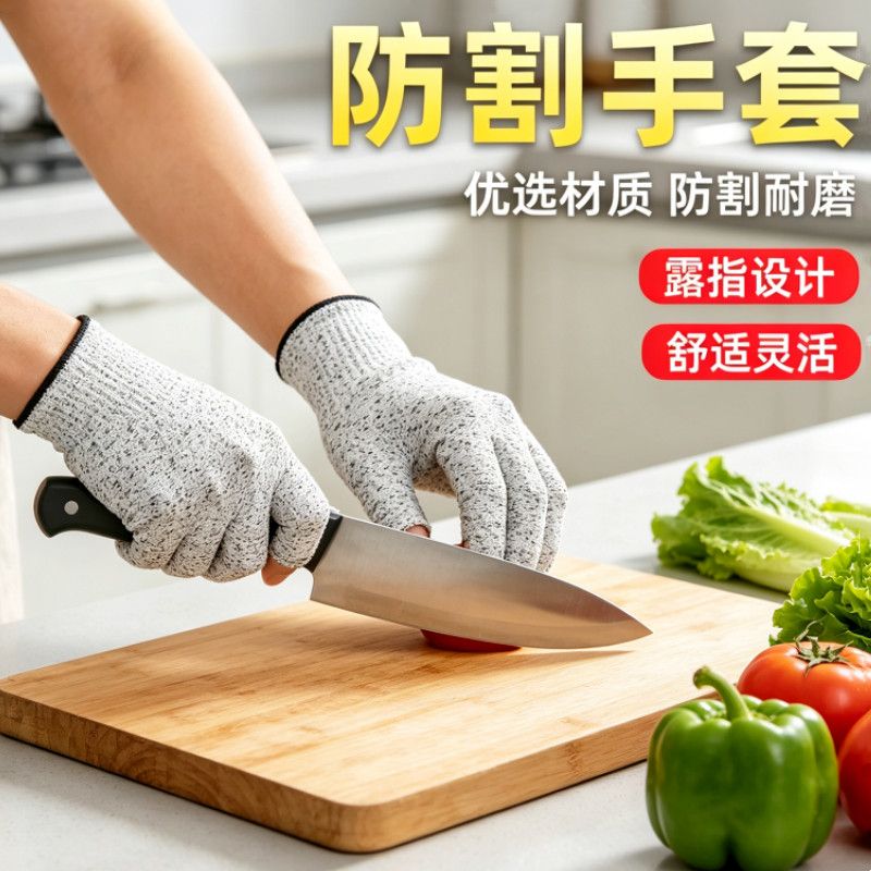 防割伤露指手套男女切菜杀鱼专用防刺防割弹力耐磨工作防护手套