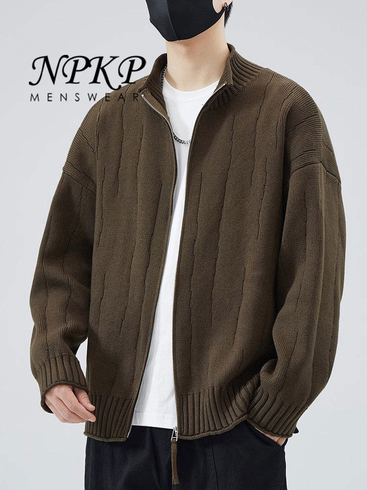 针织立领开衫毛衣外套男秋冬季新款慵懒风加厚外穿休闲夹克上衣服