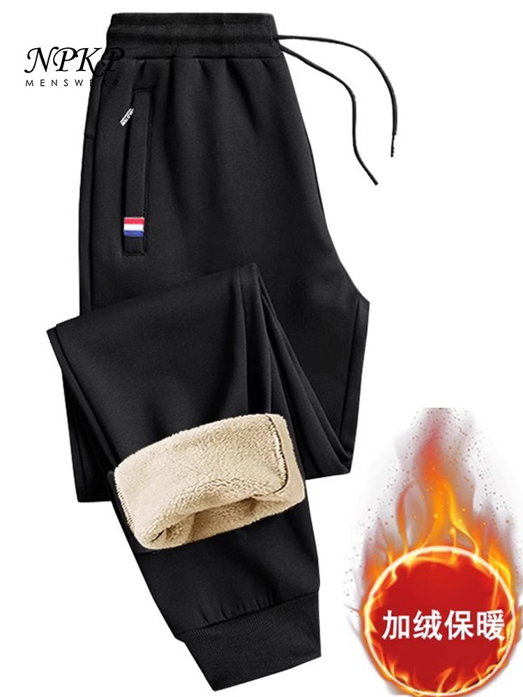 卫裤男秋冬款新款加绒加厚运动纯棉保暖裤子羊羔绒休闲束脚长裤潮