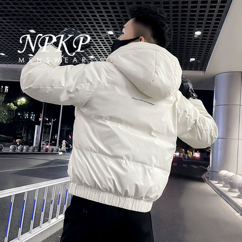 潮牌连帽棉衣外套男士冬季新款加厚保暖羽绒棉服男白色棉袄子冬装
