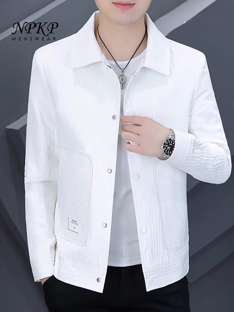 白色外套男士春秋季新款高级感休闲百搭翻领上衣潮流痞帅时尚男装